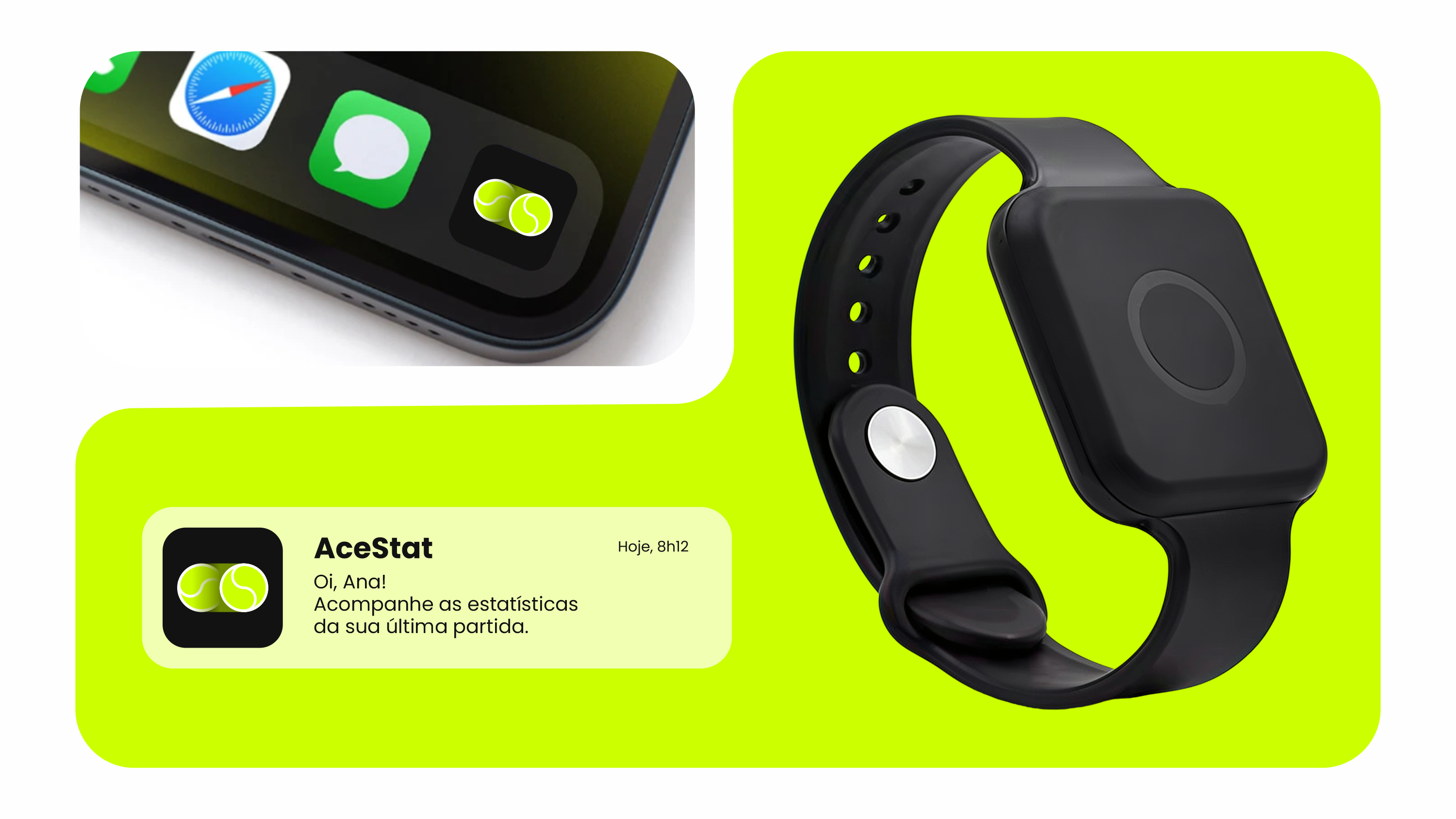 AceStat no smartwatch com o placar da partida